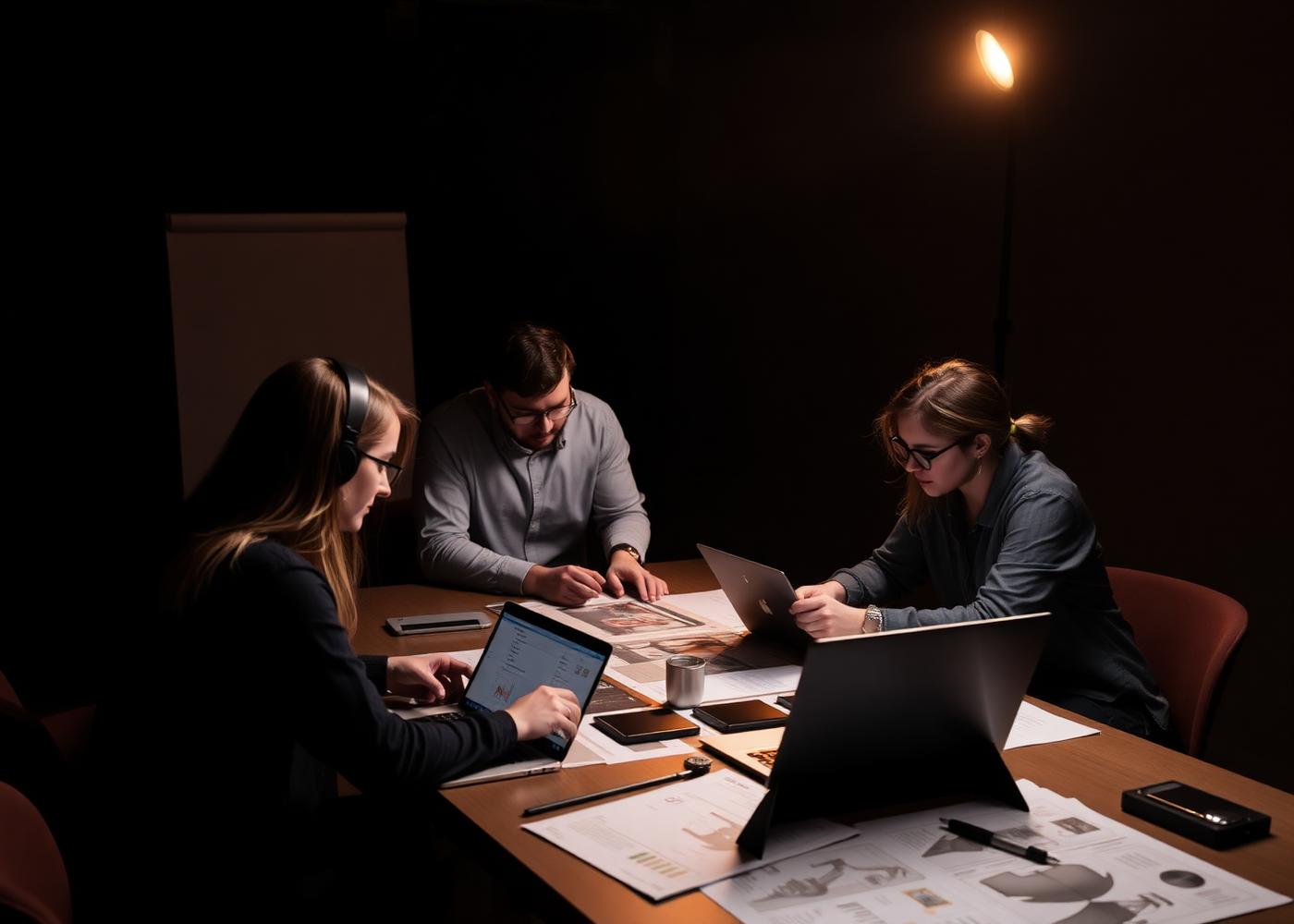 42 Lines Creatives team collaborating on brand design layouts